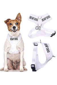 DEAF DOG (Dog Has Limited/No Hearing) White Color Coded Non-Pull Front and Back D Ring Padded and Waterproof Vest Dog Harness PREVENTS Accidents By Warning Others Of Your Dog In Advance (Smalll Harness 15-24inch Chest)