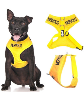 Nervous Yellow Color Coded Waterproof Padded Adjustable Non Pull Front and Back Ring Alert Warning Medium Vest Dog Harness Prevents Accidents By Warning Others of Your Dog in Advance