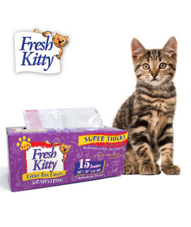 15 Count Fresh Kitty Litter Box Liners Super Thick, Durable, Easy Clean Up Jumbo Drawstring Scented Litter Pan Box Liners, Bags for Pet Cats