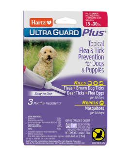 Hartz UltraGuard Plus Topical Flea & Tick Prevention for Dogs and Puppies - 15-30 lbs, 3 Monthly Treatments
