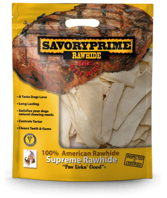 Savory Prime 100% American Beef Rawhide Chips, All-Natural Treat W/ No Preservatives, Chemicals, Or Additives, Satisfy The Urge To Chew & Promote Dental Health, 2Lb Resealable Bag (Natural Flavor)
