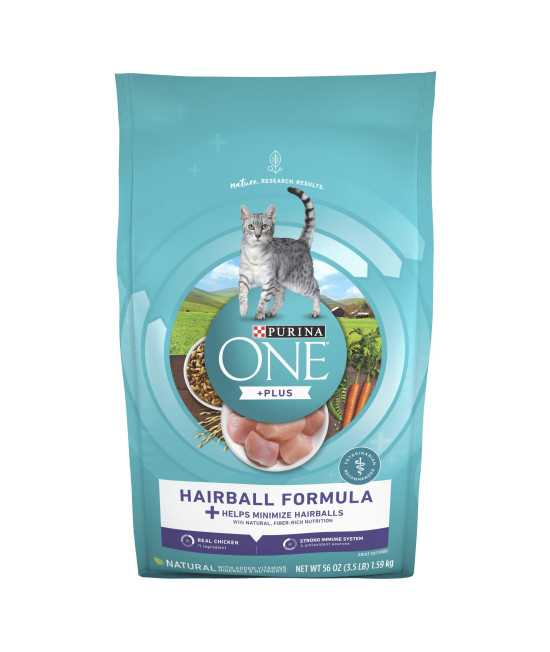 Purina ONE Natural Cat Food for Hairball Control, +PLUS Hairball Formula - 3.5 lb. Bag
