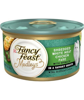 Purina Fancy Feast Broth Wet Cat Food, Medleys Shredded White Meat Chicken Fare With Garden Greens - (24) 3 oz. Cans