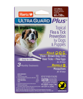 Hartz UltraGuard Plus Topical Flea & Tick Prevention for Dogs and Puppies - 61-150 lbs, 3 Monthly Treatments