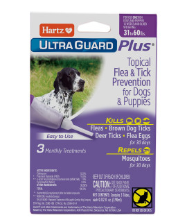 Hartz UltraGuard Plus Topical Flea & Tick Prevention for Dogs and Puppies - 31-60 lbs, 3 Monthly Treatments