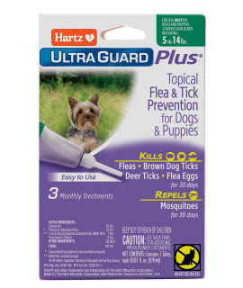 Hartz UltraGuard Plus Topical Flea & Tick Prevention for Dogs and Puppies - 5-15 lbs, 3 Monthly Treatments