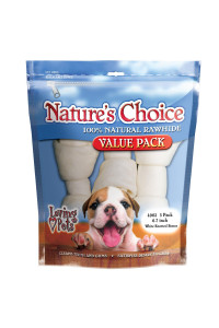 Loving Pets Nature'S Choice 100-Percent Natural Rawhide White Knotted Bone Value Pack Dog Treat, 6-7-Inches, 3/Pack