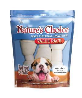 Loving Pets Nature'S Choice 100-Percent Natural Rawhide White Knotted Bone Value Pack Dog Treat, 6-7-Inches, 3/Pack