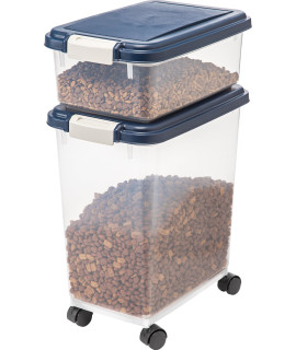 IRIS USA Airtight Pet Food/Treat Storage Container Combo, Blue