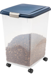 IRIS USA 69qt/50lbs Airtight Pet Food Storage Container With Casters, Navy