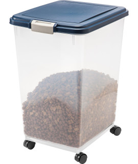 IRIS USA 69qt/50lbs Airtight Pet Food Storage Container With Casters, Navy