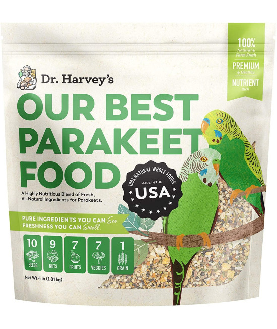 Dr. Harvey's Our Best Parakeet Food, Wholesome Seeds, Nuts, Fruits, and Vegetables Bird Feed for Budgies and Parakeets