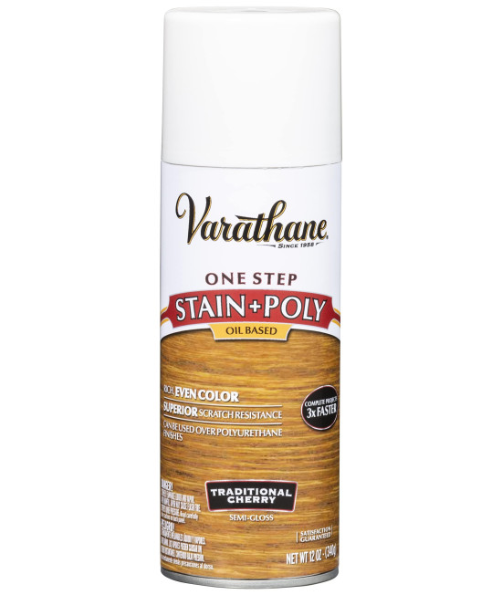 Varathane 243866 Wood Stain & Polyurethane Spray, 12 oz, Traditional cherry, Package may vary