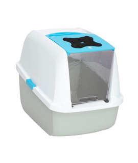 catit Large Hooded cat Litter Box, Blue and White, 50701