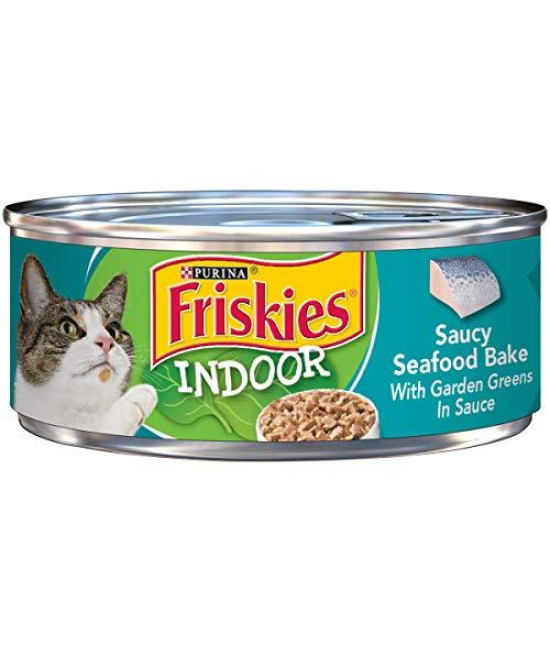 Purina Friskies Indoor Wet Cat Food, Indoor Meaty Bits Saucy Seafood Bake in Sauce - (24) 5.5 oz. Cans