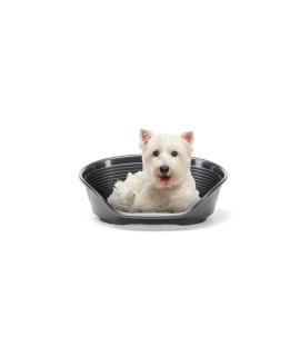 Ferplast Dog and Cat Bed, Plastic Dog Bed Small, Perforated Bottom, Anti-Slip, Comfortable Chin-Rest, Black, 61,5 x 45 x h21,5 cm.