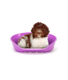 Ferplast Dog Bed, Plastic Dog Bed Large, Perforated Bottom, Anti-Slip, Comfortable Chin-Rest, Purple, 82 x 59,5 x h25 cm.
