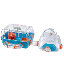 Ferplast Hamster cage Mouse cage Small Animal cage combi 2, Sturdy Plastic, roof with openable grill, Tubes gym Area and Accessories Included, 79,5 x 29,5 x 26,3 cm