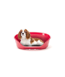 Ferplast Dog Bed, Plastic Dog Bed Medium, Perforated Bottom, Anti-Slip, Comfortable Chin-Rest, Burgundy, 70,5 x 52 x h23,5 cm.