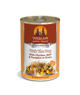 Weruva Classic Dog Food, Wok The Dog with Chicken Breast, Beef & Pumpkin in Gravy, 14oz Can (Pack of 12), Brown