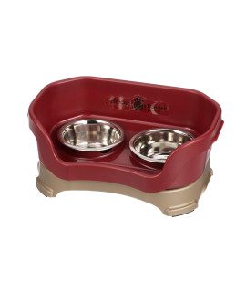 Neater Feeder - Deluxe Model for Dogs - Mess-Proof Elevated Dog Bowls (Small Dog, Cranberry) - Non-Tip, Spill Proof, Non-Skid Food & Water Bowls for Pets