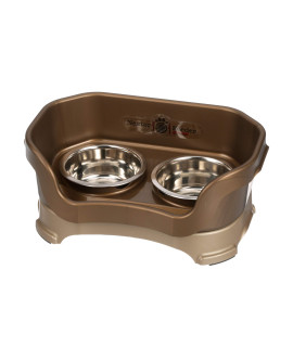 Neater Feeder - Deluxe Model for Dogs - Mess-Proof Elevated Dog Bowls (Small Dog, Bronze) - Non-Tip, Spill Proof, Non-Skid Food & Water Bowls for Pets
