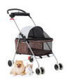 BestPet Pet Stroller 4 Wheels Posh Folding Waterproof Portable Travel Cat Dog Stroller with Cup Holder (Leopard Skin)