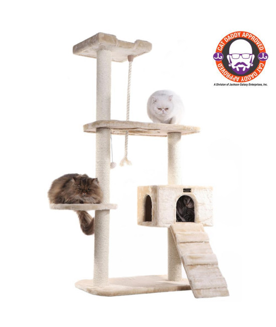 Armarkat Natural Sisal Real Wood Scratching Cat Tree 58 Height Beige A5801