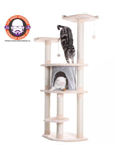 Armarkat 64 Real Wood Cat Tree With Sractch Sisal Post, Soft-side Playhouse, A6401, Almond