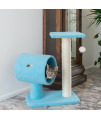 Armarkat Sky Blue 25 Real Wood Cat Tree With Scratcher And Tunnel for Privacy And Hiding, B2501