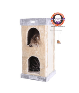 Armarkat Double Condo Real Wood Cat House With SratchIng Carpet For Cats, Kitty Enjoyment