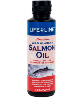 Life Line Pet Nutrition Wild Alaskan Salmon Oil Omega-3 Supplement for Skin & Coat - Supports Brain, Eye & Heart Health in Dogs & Cats, 8oz