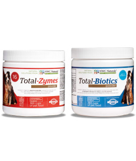 Twin Pack - Probiotics and Digestive Enzymes for dogs and cats one Total-Zymes and one Total-Biotics 8-Ounce