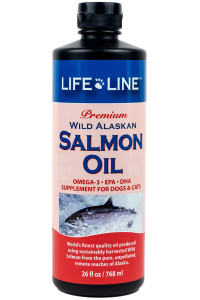 Life Line Pet Nutrition Wild Alaskan Salmon Oil Omega-3 Supplement for Skin & Coat - Supports Brain, Eye & Heart Health in Dogs & Cats, 26 oz