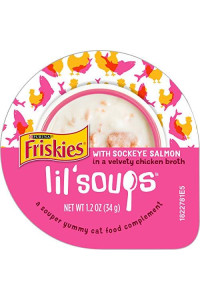 Purina Friskies Natural, Grain Free Wet Cat Food Lickable Cat Treats, Lil' Soups With Sockeye Salmon in Chicken Broth - 1.2 oz. Cup