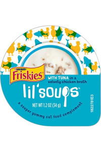 Purina Friskies Natural, Grain Free Wet Cat Food Lickable Cat Treats, Lil' Soups With Tuna in Chicken Broth - 1.2 oz. Cup