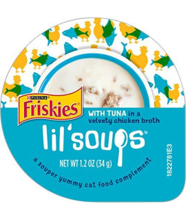 Purina Friskies Natural, Grain Free Wet Cat Food Lickable Cat Treats, Lil' Soups With Tuna in Chicken Broth - 1.2 oz. Cup