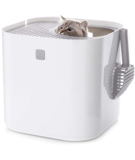 Modkat Litter Box, Top-Entry, Includes Scoop and Reusable Liner - White