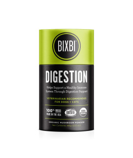 BIXBI Dog & Cat Clean Digestion Support, 2.12 oz (60 g) - All Natural Organic Pet Superfood - Daily Mushroom Powder Supplement - USA Grown & USA Made - Veterinarian Recommended for Dogs & Cats