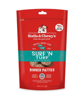 Stella & Chewy's Freeze Dried Raw Dinner Patties - Grain Free Dog Food, Protein Rich Surf N Turf Salmon & Beef Recipe - 5.5 oz Bag