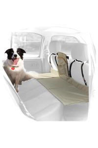 Kurgo Dog Backseat Bridge Car extender, Seat Bridge for Dogs, Padded Pet Car Barrier, Reversible, Water Resistant, Universal Fit, Cup Holder & Pocket, Up to 100 lbs, Black/Hampton Sand