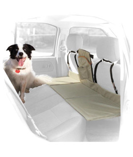 Kurgo Dog Backseat Bridge Car extender, Seat Bridge for Dogs, Padded Pet Car Barrier, Reversible, Water Resistant, Universal Fit, Cup Holder & Pocket, Up to 100 lbs, Black/Hampton Sand