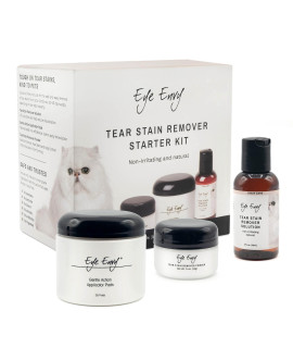 Eye Envy Cat Tear Stain Remover Starter Kit Tear Stain Essentials in one kit at a 2-Step System Lasts 30-45 Days Solution 2 fl.oz, Applicator Pads 30 Count and Powder 0.5oz