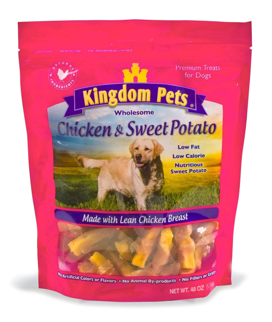 Kingdom Pets Filler Free Chicken Jerky & Sweet Potato Twists, Premium Treats for Dogs, 48-Ounce Bag