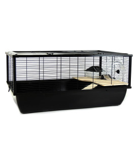 Little Friends grosvenor Rat and Hamster cage with Wooden Shelf and Ladder, Large, 77 x 47 x 36 cm, Black