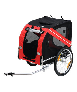 Aosom Dog Bike Trailer Pet Cart Bicycle Wagon Cargo Carrier Attachment for Travel with 3 Entrances Large Wheels for Off-Road & Mesh Screen - Red/Black