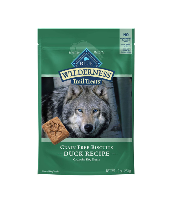 Blue Buffalo Wilderness Trail Treats High Protein Grain Free Crunchy Dog Treats Biscuits, Duck Recipe 10-oz Bag