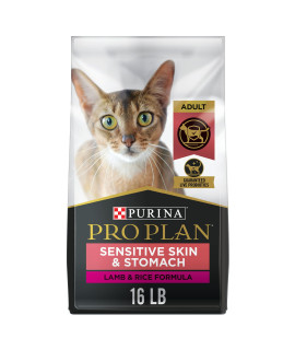 Purina Pro Plan Sensitive Skin and Stomach Cat Food, Lamb and Rice Formula - 16 lb. Bag
