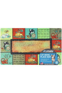 Drymate Cat Bowl Placemat, Pet Food Feeding Mat - Absorbent Fabric, Waterproof Backing, Slip-Resistant - Machine Washable/Durable (USA Made) (12 x 20) (Kitty Chaos)