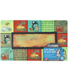 Drymate Cat Bowl Placemat, Pet Food Feeding Mat - Absorbent Fabric, Waterproof Backing, Slip-Resistant - Machine Washable/Durable (USA Made) (12 x 20) (Kitty Chaos)